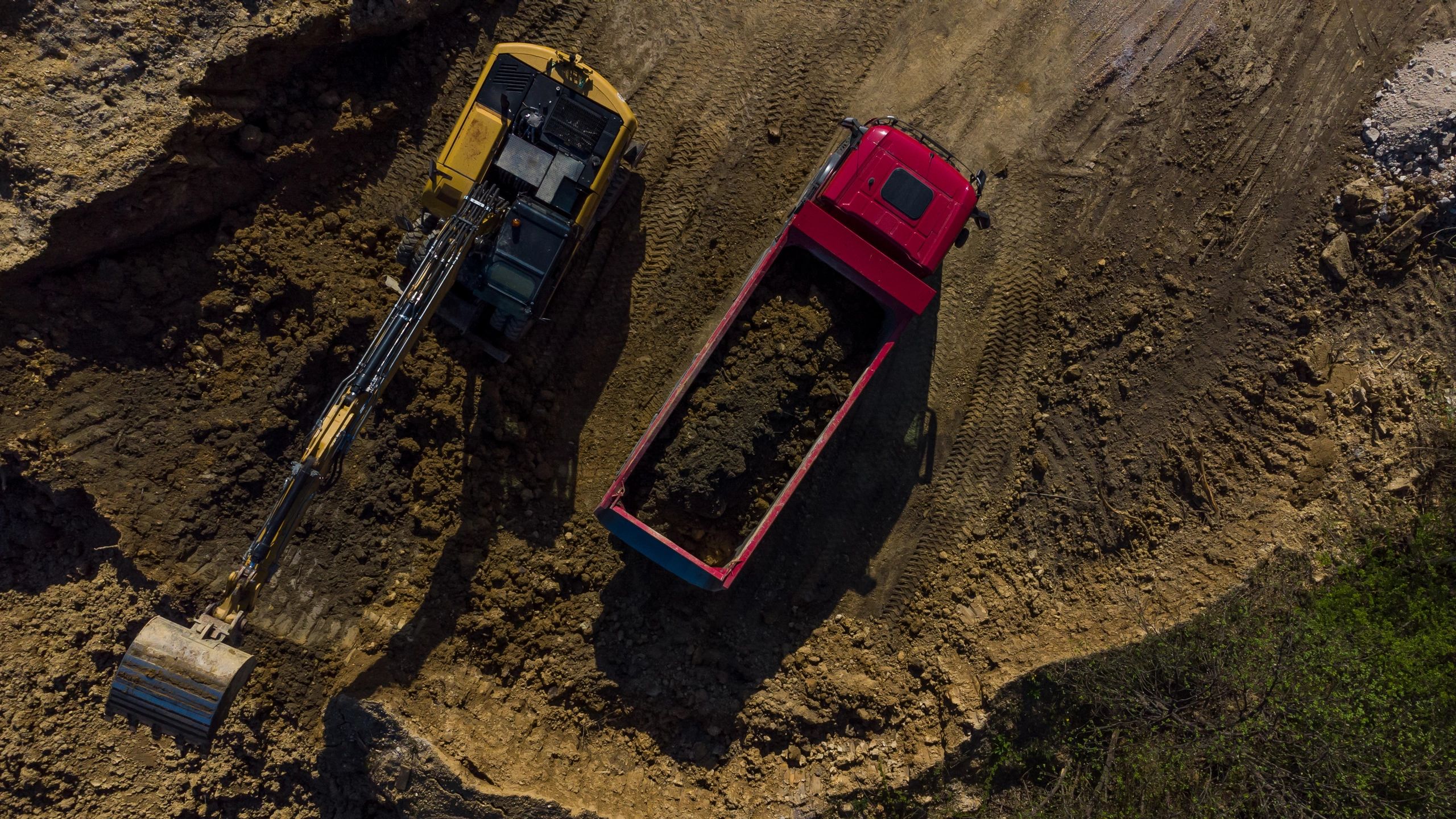 Aerial view of a quarry with stone materials